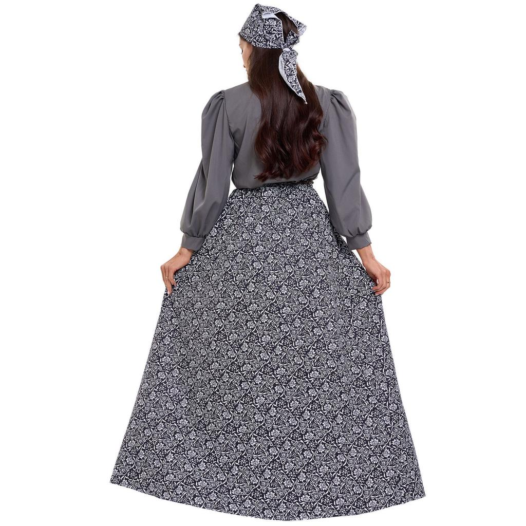 Pastoral Cos Medieval Floral Vintage Dress, Farm Colonial Stage Performance Suit Castle