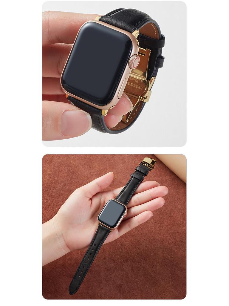 Совместимый ремешок для Apple iWatch - Кожа растительного дубления с бабочковой застежкой