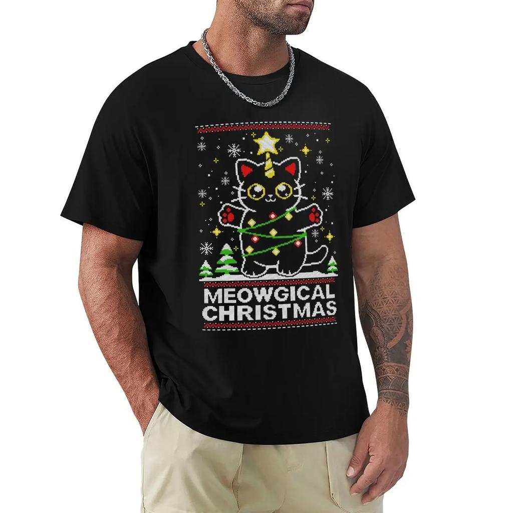Meowgical Cat Christmas T-Shirt Custom T Shirt Customs Design Your Own Men T Shirts High Quality