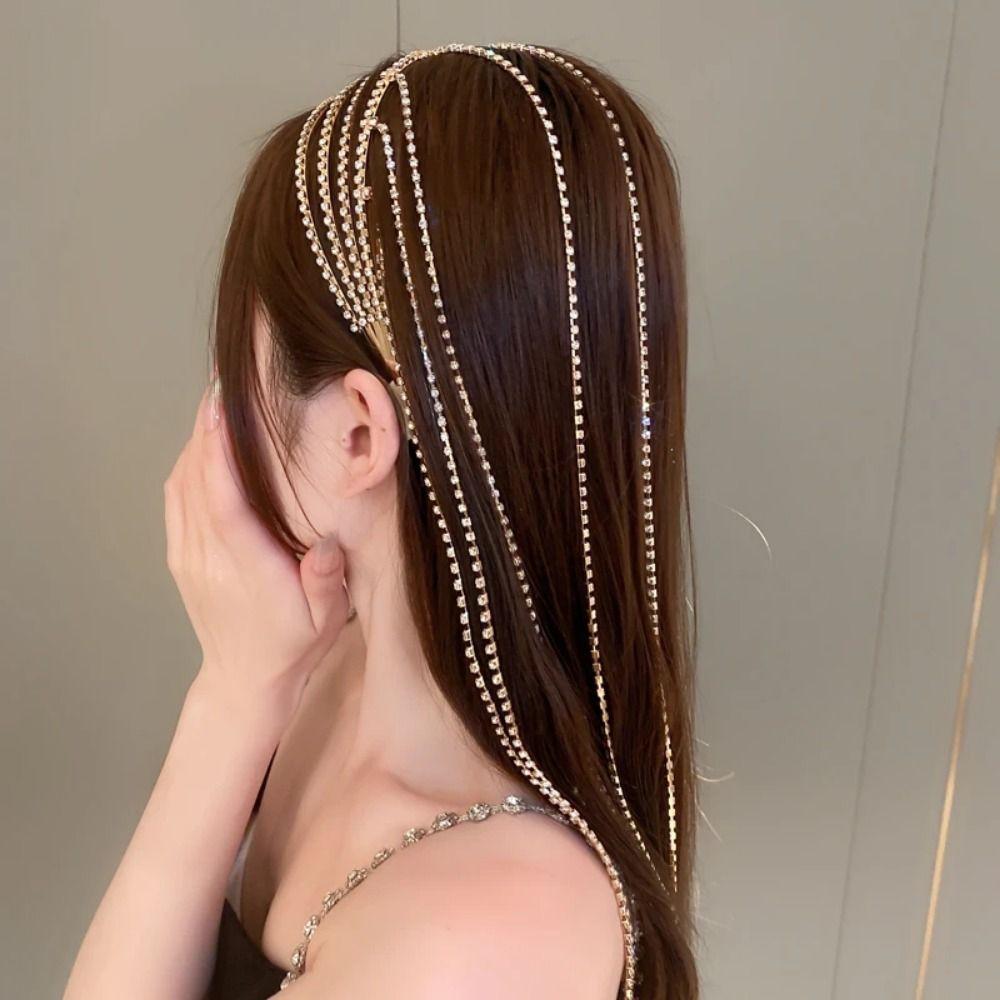 Reflection Rhinestones Tassel Headband Luxury Shiny Hair Accessories Girls Headwear  Women