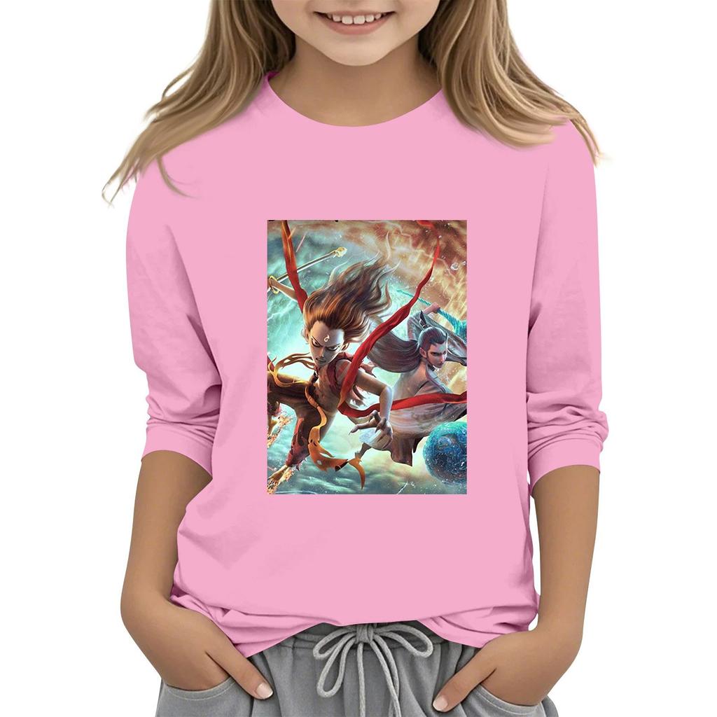 Топы с принтом для девочек 5-16 лет с круглым вырезом и рукавами 3/4 Футболки Модные топы Наряды Футболки