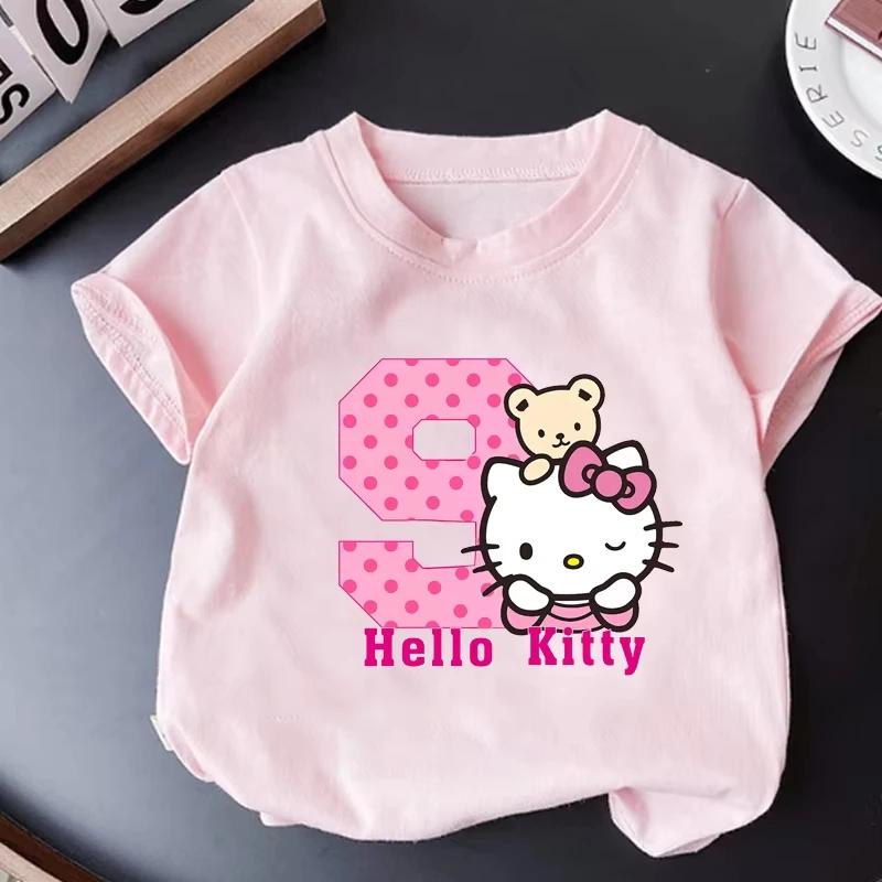 New Childrens Tshirt Cute and Fun Digital Hello Kitty Print Pure Cotton Parentchild Outfit A Musthave for Babies in Summer