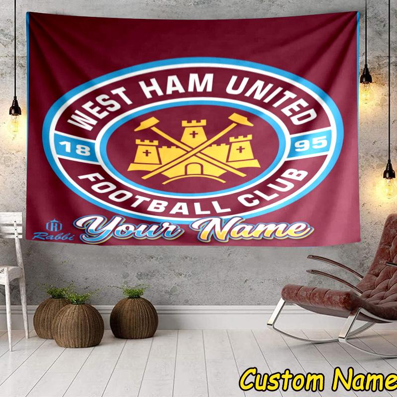 Custom Name West Ham Football Crest Tapestry Accessories for Bedroom,Livingroom, dormitory Room Wall Hanging Decor, Fan Birthday Gifts
