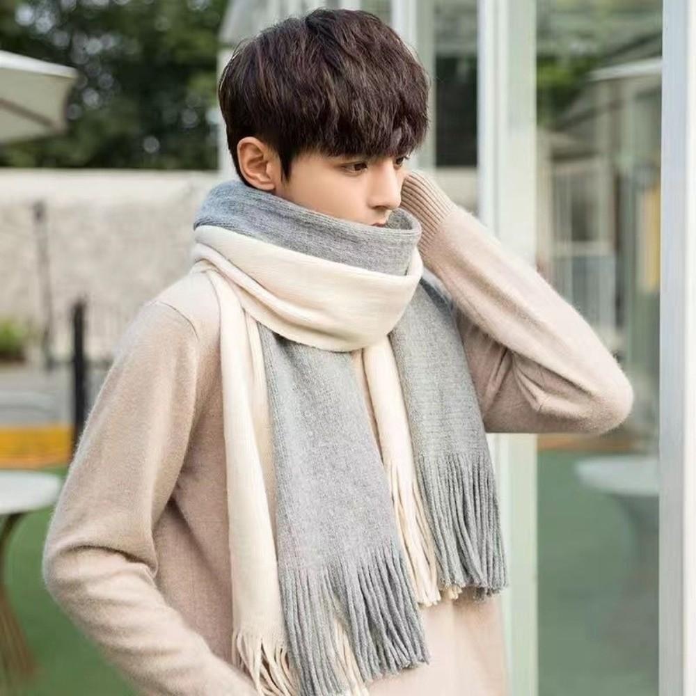 Korean Style Long Wool Tassel Scarf Thickened Winter Neckerchief Women Cashmere Scarf Women/Male