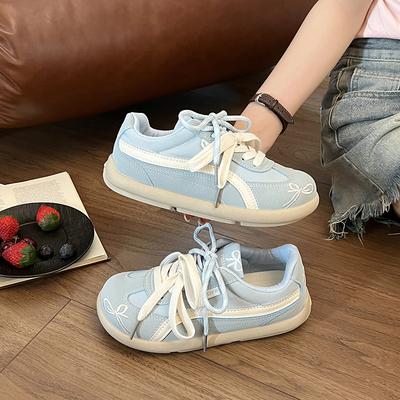 Модные кроссовки Осень Новые Круглый носок Глубокий вырез Шнуровка спереди Мягкая подошва Нескользящие Плоские Одинарные туфли