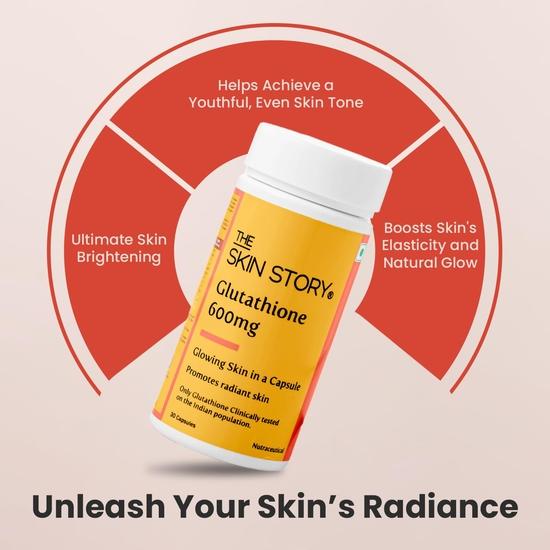 The Skin Story Таблетки глутатиона для осветления и отбеливания кожи | Лечение гиперпигментации | Антивозрастной эффект и повышение эластичности | 600 мг