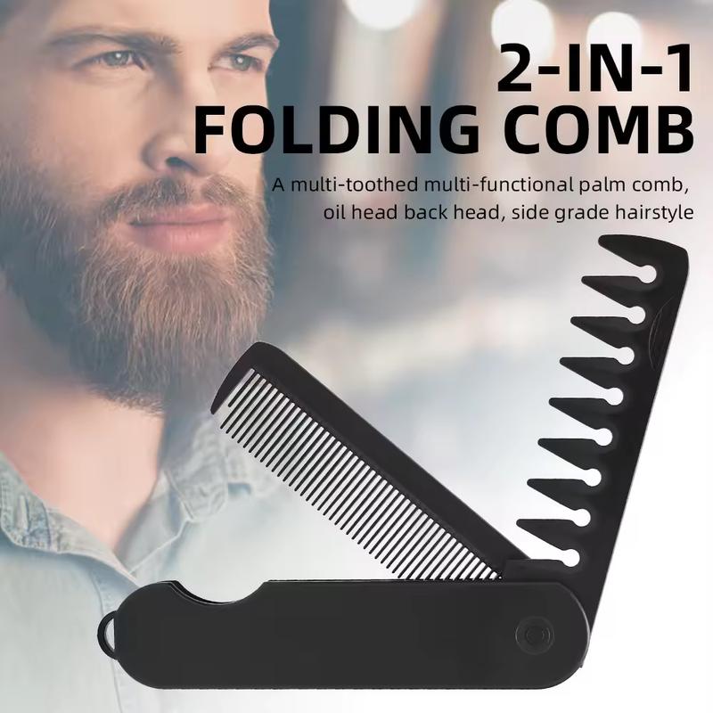 Multifunctional 3 in 1 Folding Pocket Comb, Wide & Fine Tooth Oil Head Beard Styling Comb Portable Travel Barber Hair Grooming T