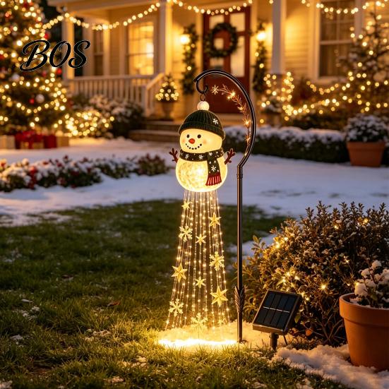 Easy Install Lawn Pathway Stakes Solar Powered Christmas Garden Light, Outdoor Metal Stake Waterproof Yard Lighting Star Snowflake Waterfall