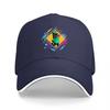 Neon Penguin Logo Black Baseball Cap with Colorful Geometric Design and Vibrant Splash Pattern for Urban Streetwear Style