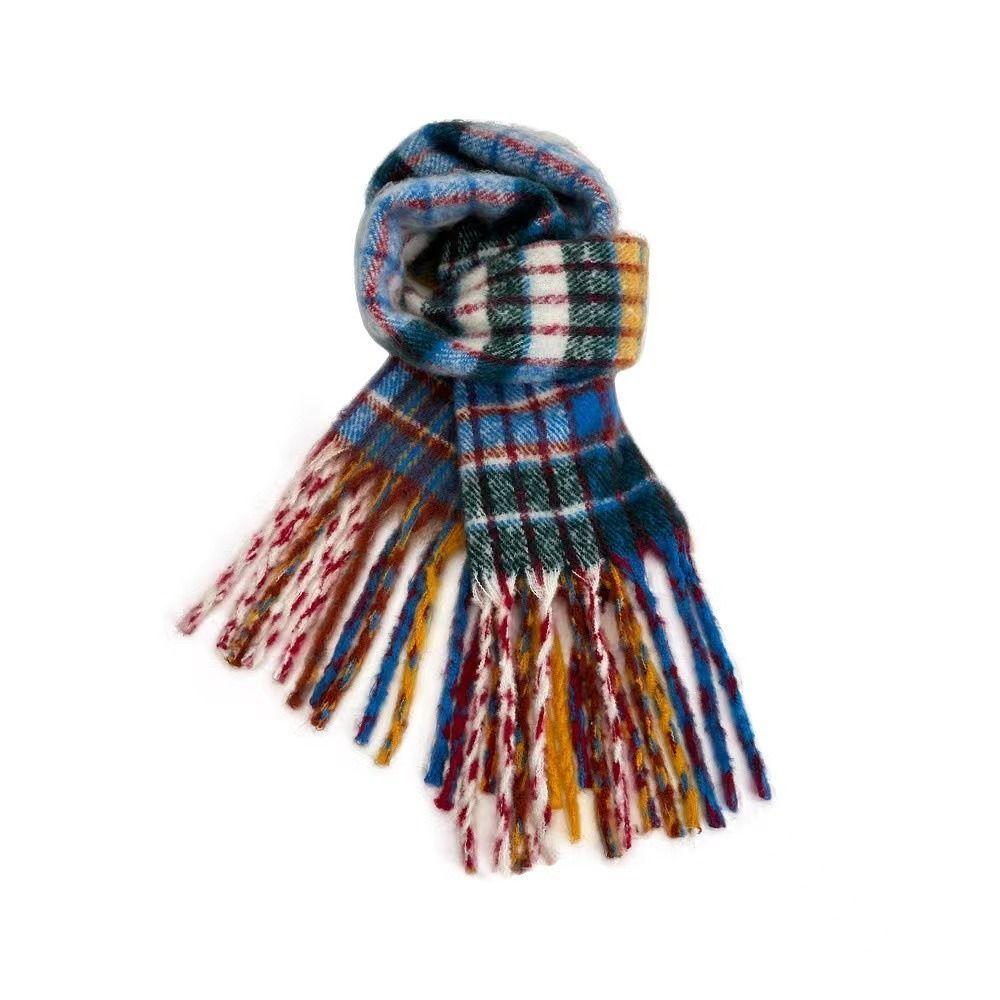 Rainbow Color Winter Cashmere Scarves Plush Long Shawl Thicken Plaid Wool Scarf Autumn Winter