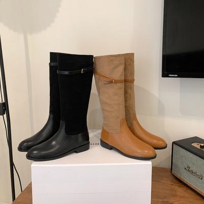 Ретро кожаные полусапоги с круглым носком на плоской подошве, женские, с ремешком и пряжкой, широкое голенище, тонкие, ковбойские сапоги в западном стиле