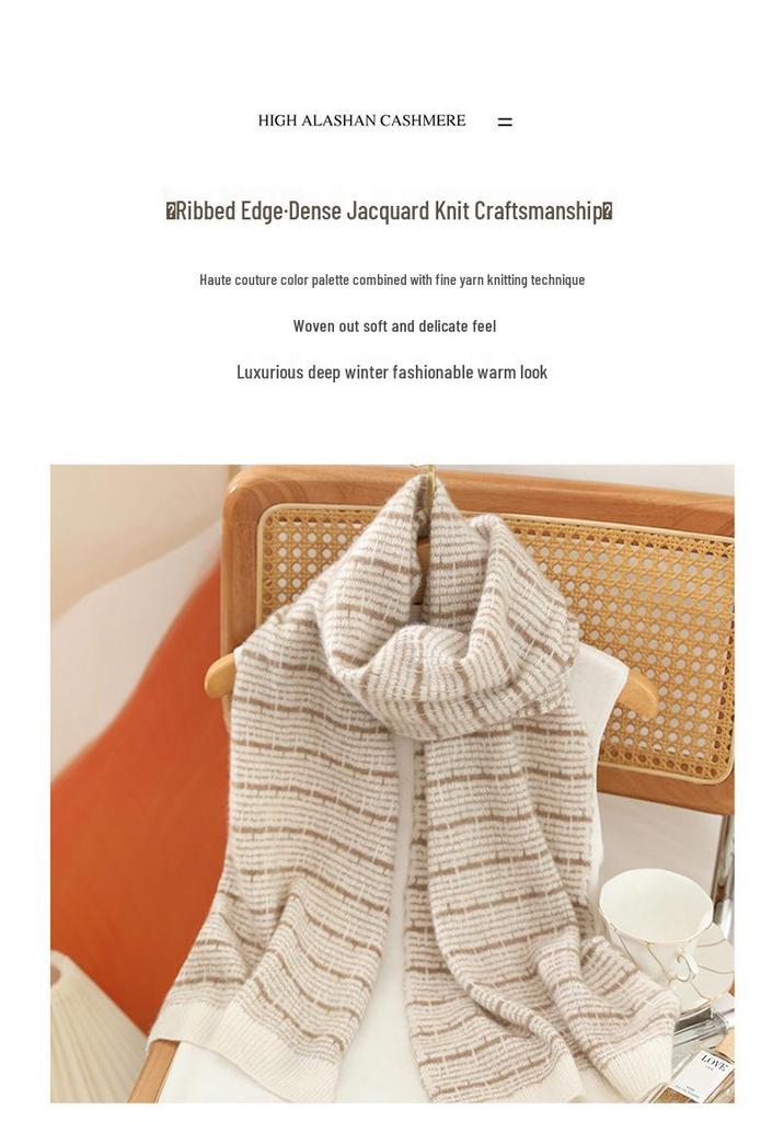 Women's 100% Pure Cashmere Color Block Stripe Scarf - High-Grade Autumn/Winter Knit Neck Warmer