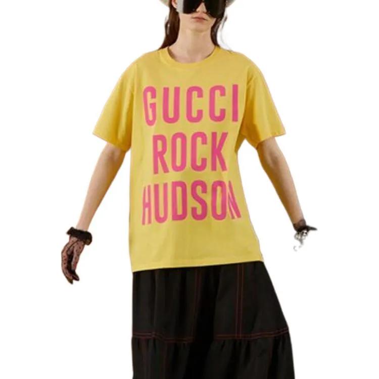 GUCCI Graphic Printed Short Sleeve Shirt Yellow (Unisex) T-Shirts 615044 XJEHN 7269