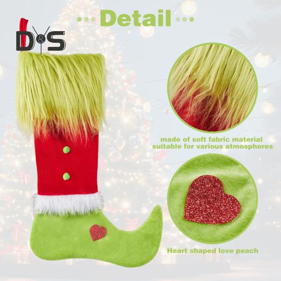 Рождественские чулки, плюшевые зеленые меховые носки, чулки в виде гномов, подвесные украшения для рождественской елки, зимние праздничные подарочные пакеты для украшения дома