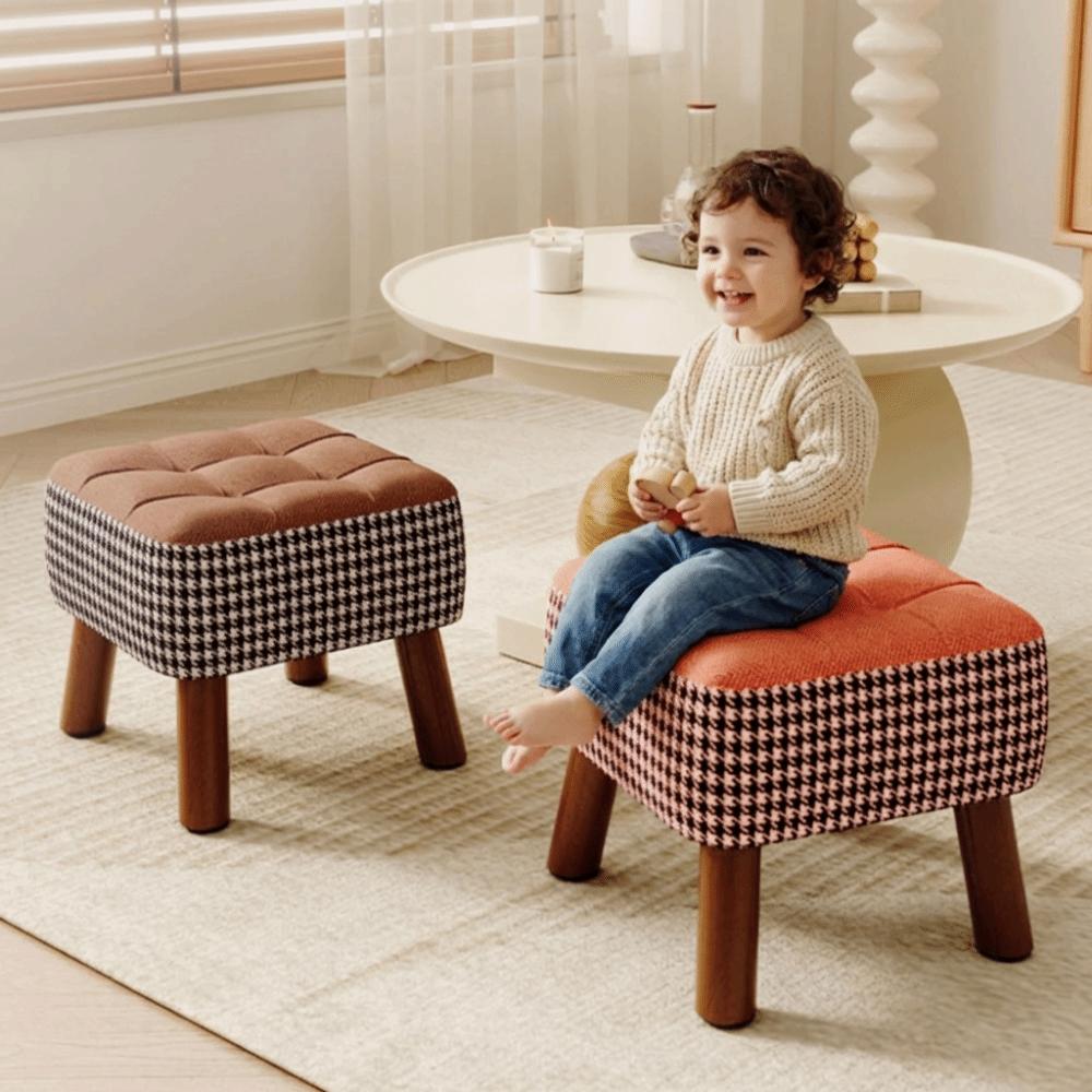 Sturdy Wooden Legs Ottoman Soft Upholstered Seat Cream Style Ottoman Low Stool  Home Decor