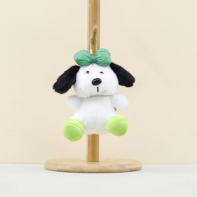 Adorable Plush Dog Keychain With Bowknot Soft Toy Doll Bag Charm In Pink Yellow Green And Purple