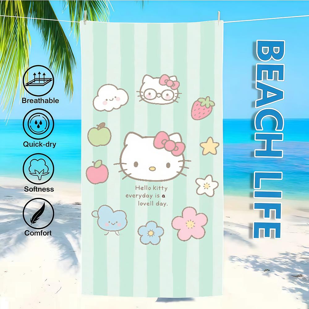 Towel Textile H-HelloS-ES Bathrobe Beach Quick-Drying Fresh K-KittyS-ES Lightweight Green Portable Camping SRO Swim Pool Travel
