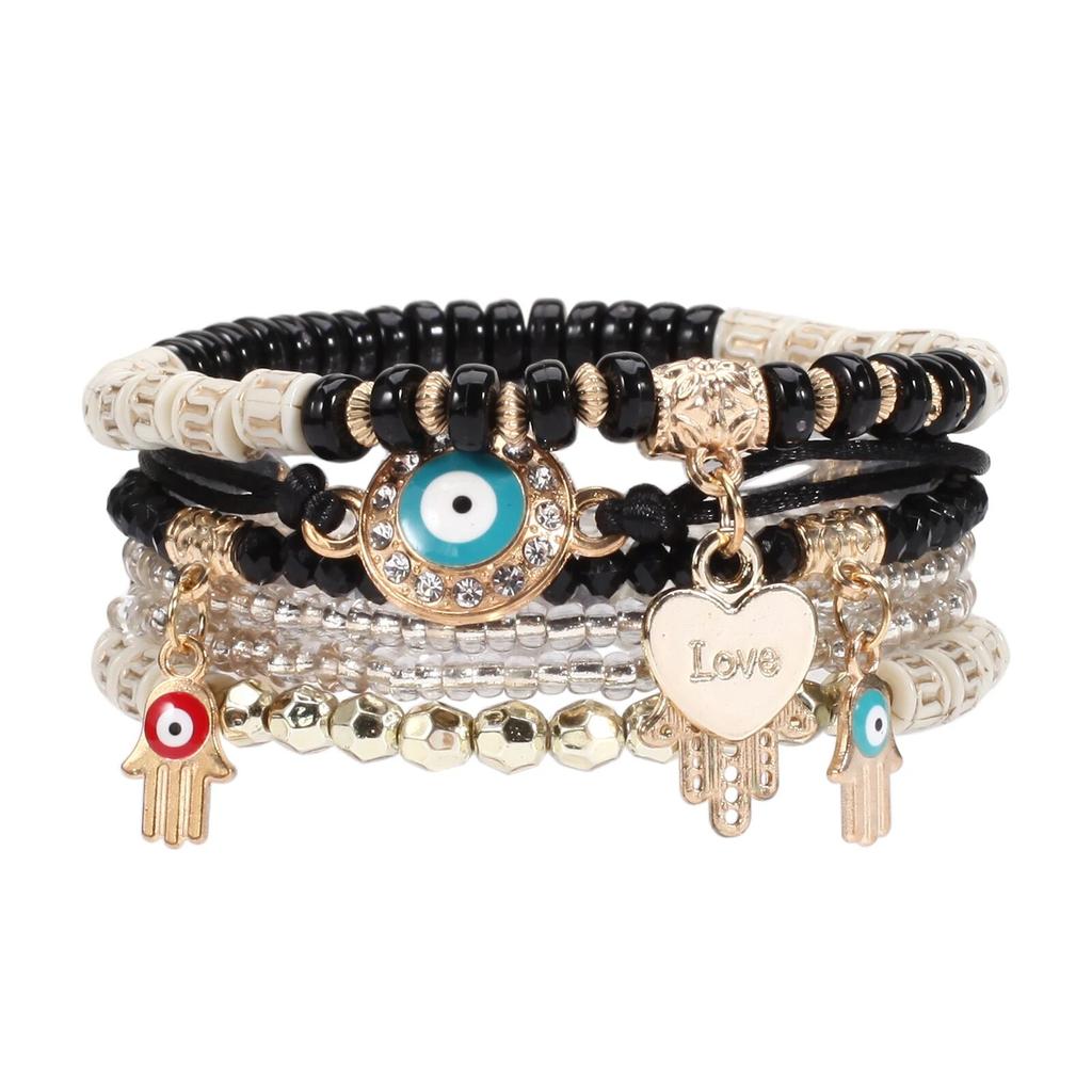 Штабелируемые женские браслеты с большими глазами, многослойный эластичный браслет из бисера BohemianEvil в стиле хиппи