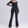 European and American Kardashian Style Yoga Bodysuit Long Sleeves One-Piece Yoga Clothes with Chest Pad Horn Tight One-Piece