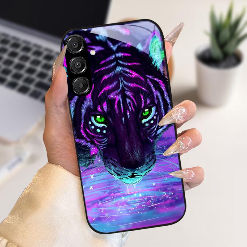 Модный Чехол Для Samsung A55 A56 Чехол A25 A26 Закаленное Стекло Чехол Для Телефона Для Galaxy A15 A35 A36 Жесткий PC Стекло Защитный Fundas