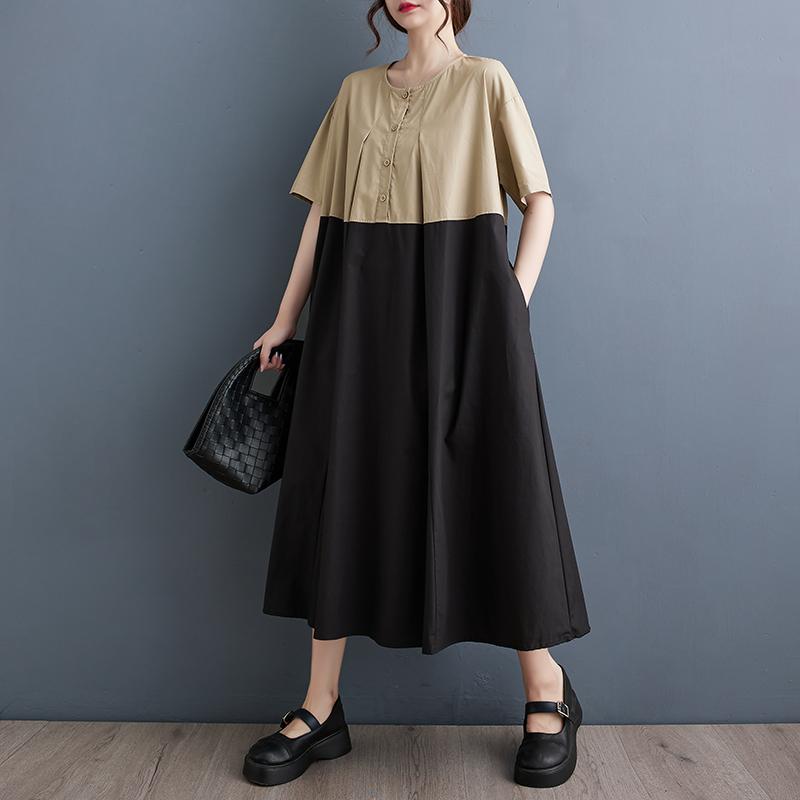 DIMANAF 2025 Summer Plus Size Dress Women Dress Loose New Vintage Casual Basic Long Shirt Dress