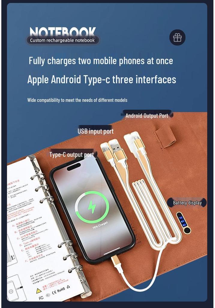 Wireless Charging Notebook with Multi-Port Wired Charging and Customizable Logo - Corporate Gift