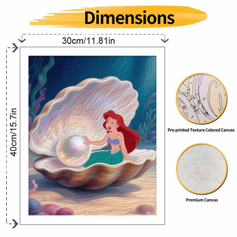 Disney digital oil painting art painting mermaid underwater pearl handmade diy home decorations