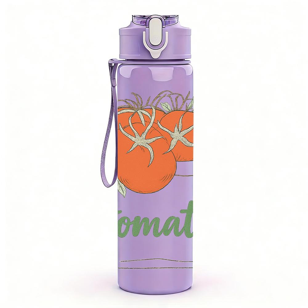 1PC Retro Tomato Label Art 750ml Color Plastic Sports Water Bottle Leakproof Flip Straw Lid Suitable for Sports Office Home Use