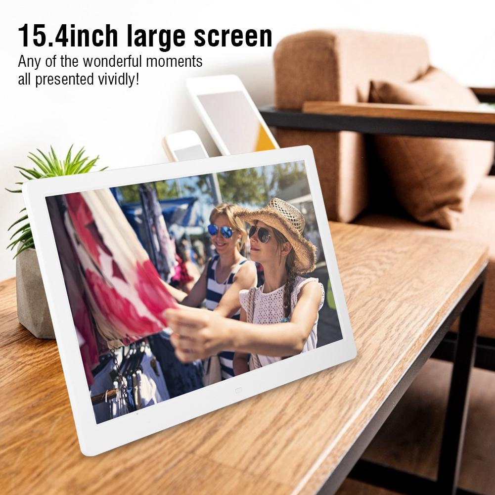 15.4Inch 1280*800HD Digital Photo Picture Frame Alarm Clock Player Album Remote Control White