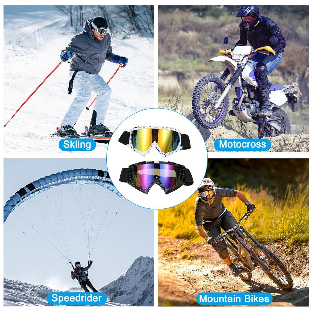[PATIKIL] Dirt Bike Goggles 2-Pack for Motorcycle Goggles - Black/White & Colorful/Gold Lenses