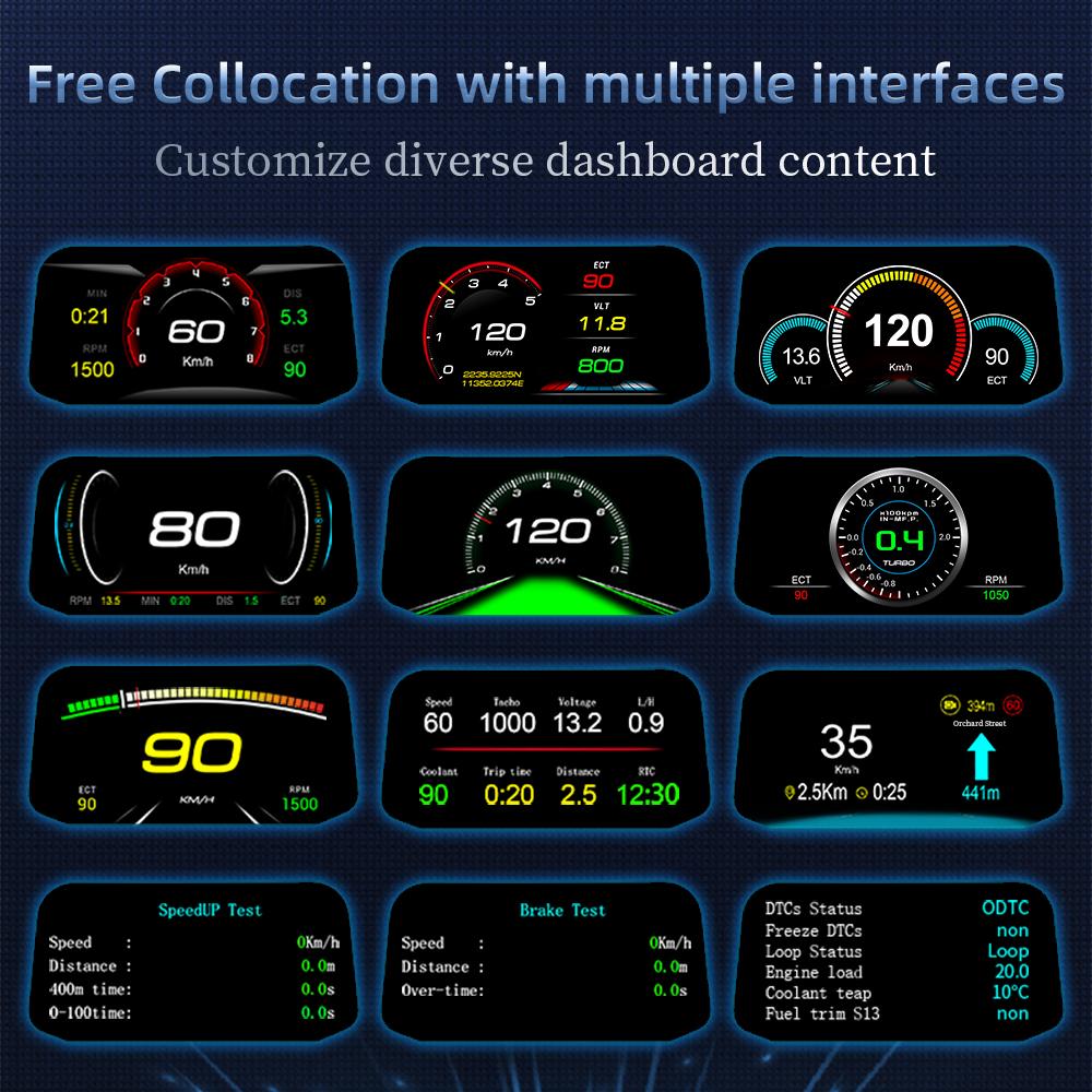 C3 Проекционный дисплей на лобовое стекло OBD GPD Двойная система Автомобильный спидометр Напряжение Температура воды Предупреждение о превышении скорости Электроника Тахометр Автомобильные аксессуары