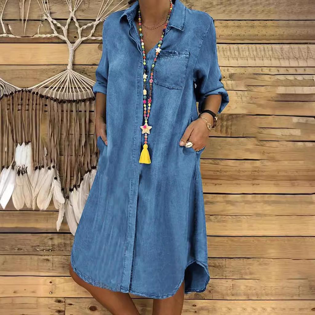 Женское джинсовое платье однотонное платье большого размера