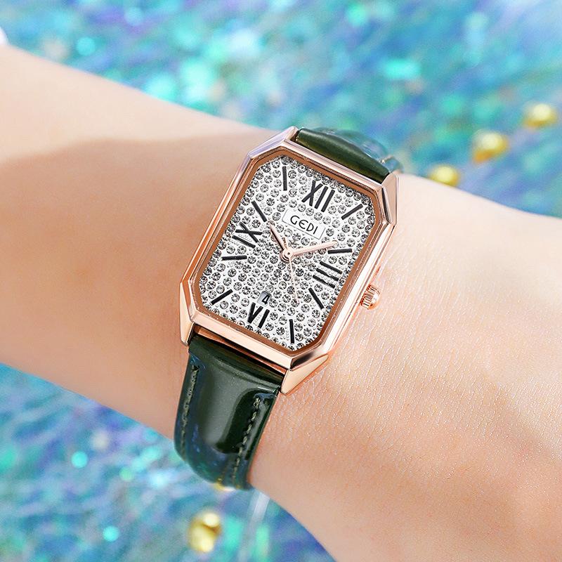 Women'S Light Luxury High-End Star Full Of Diamonds Rectangular Quartz Watch