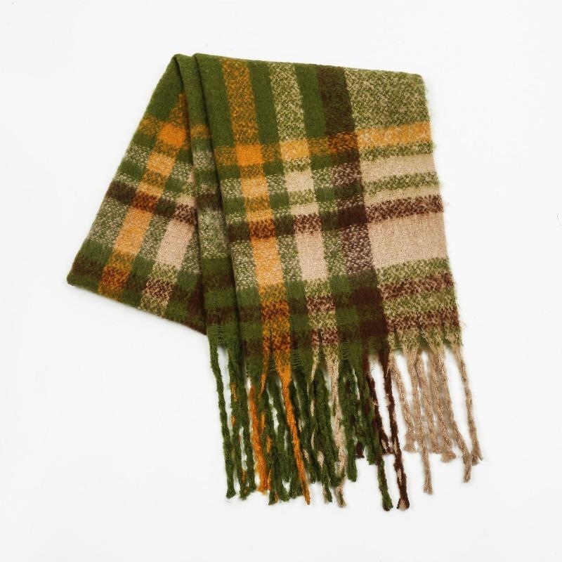 New Mohair Plaid Scarf Women's Autumn and Winter Thickened Warm Student Versatile Fringed Scarf Tide