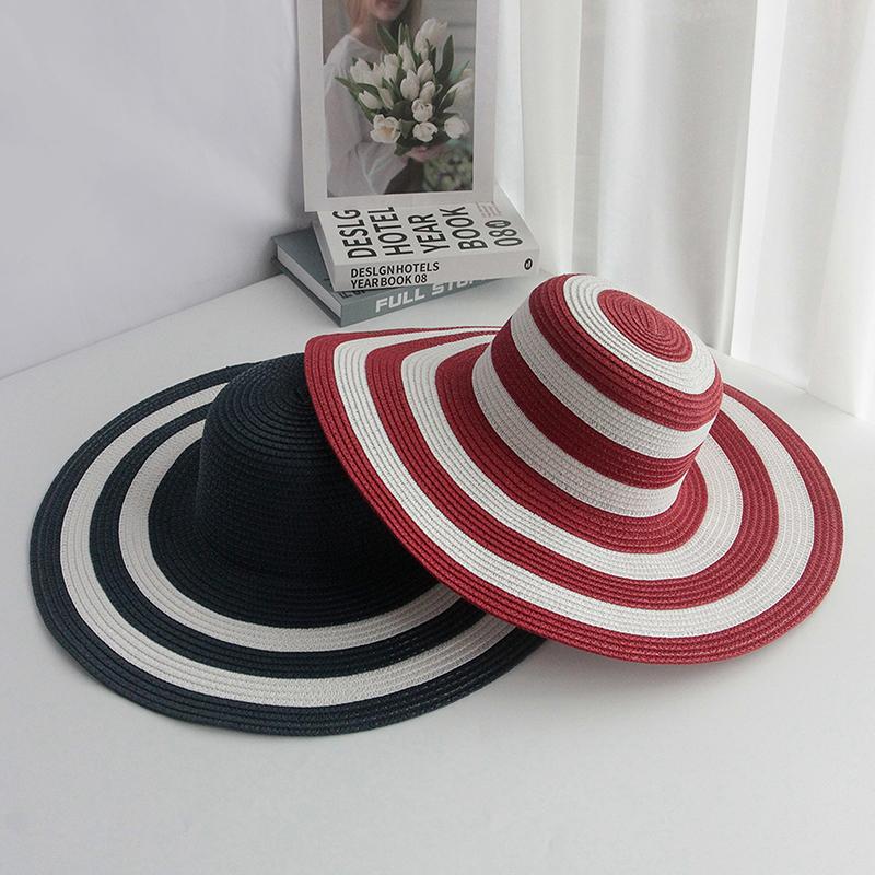 Летняя женская соломенная шляпа с широкими полями в полоску от солнца - дышащая, складная, универсальная, для активного отдыха, платья для женщин