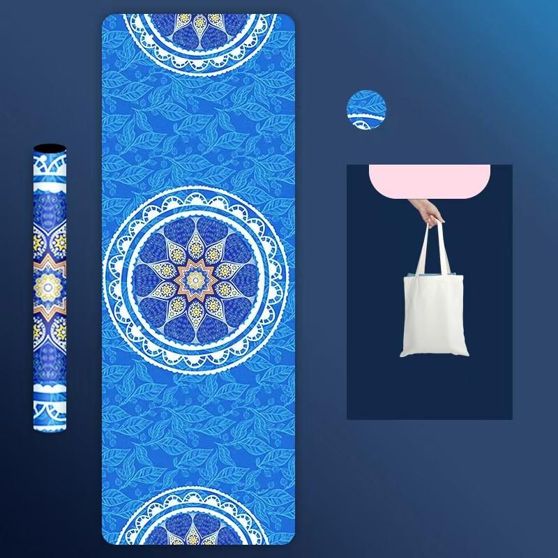 Коврик для йоги с принтом из натурального каучука и бархатной поверхностью. Тонкий нескользящий портативный складной напольный коврик, впитывающий пот. Фитнес-упражнения. Моющийся напольный коврик.