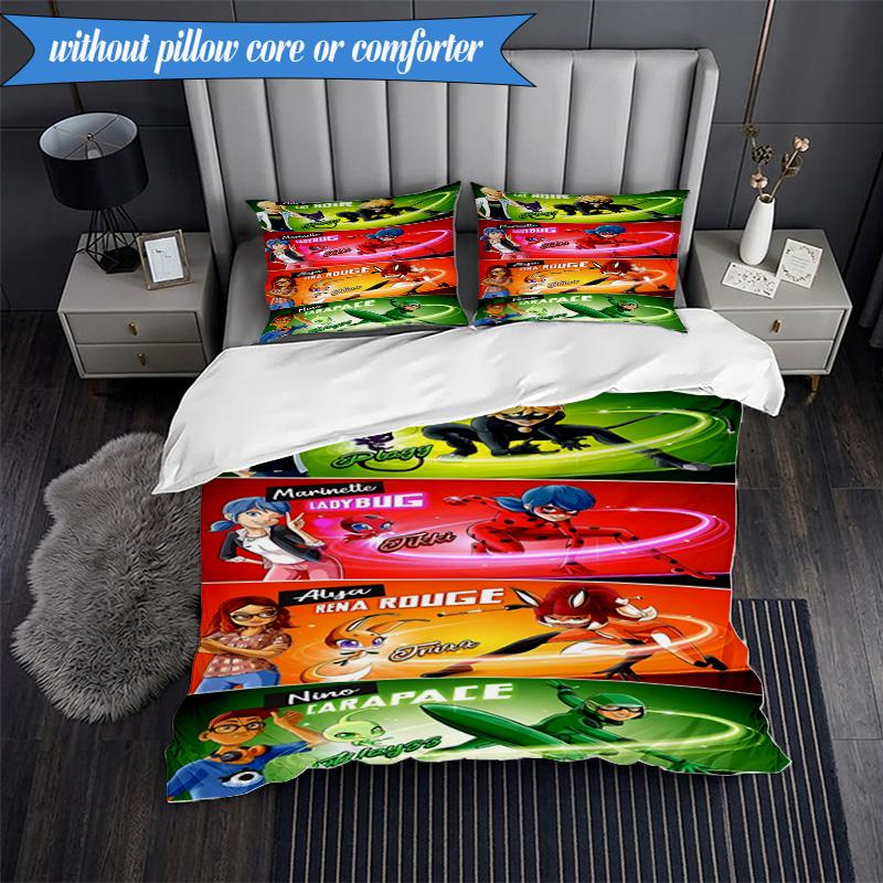3PCS Mira-culous Adventures Bedding Set,Including 1pc Duvet Cover And 2pcs Pillowcases Perfect for Bedroom, Dormitory, Fan Christmas gift