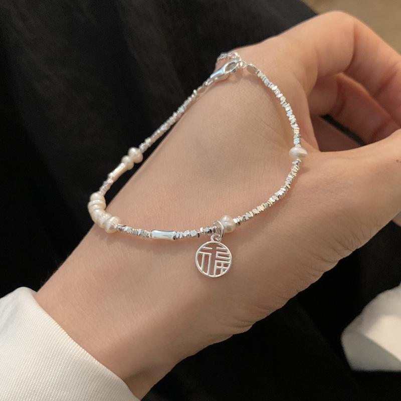 VENTFILLE 925 Sterling Silver Bracelet for Women Girl Pearl Fu Zi Temperament Korean Retro Design Jewelry Gift Dropshipping