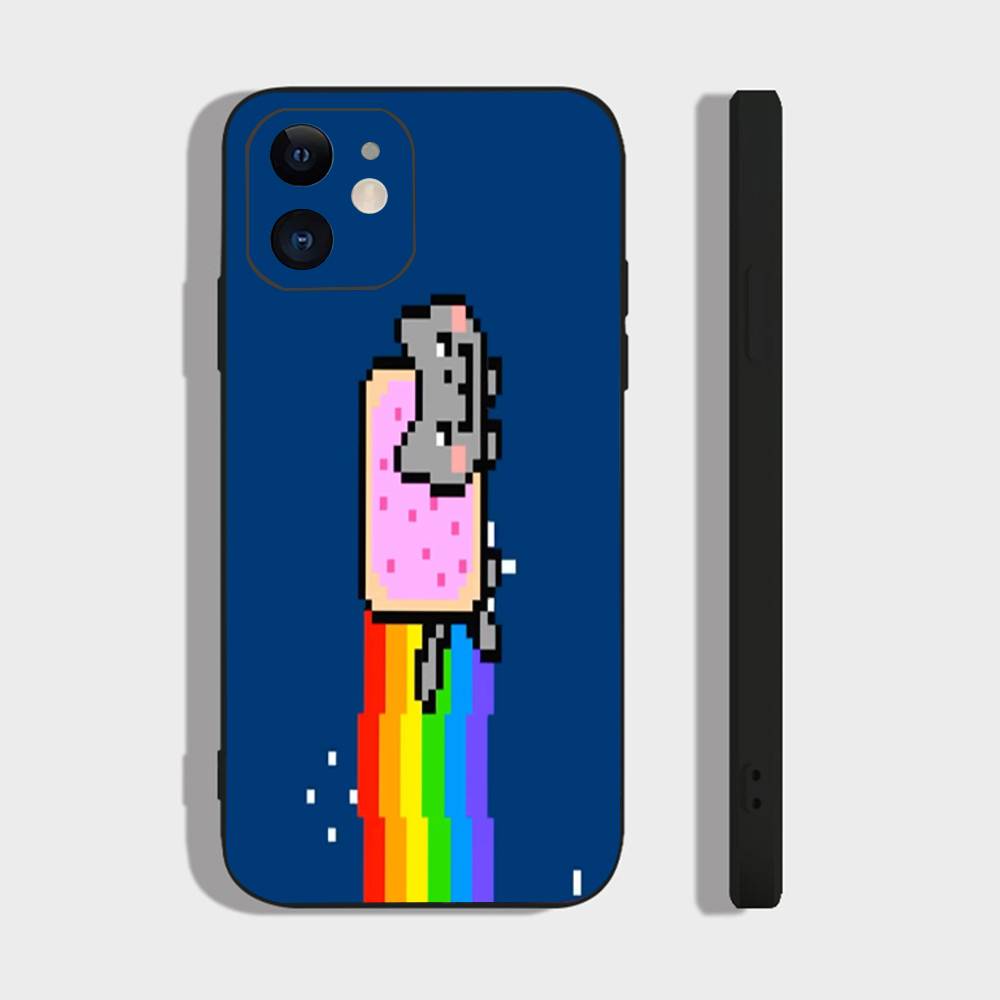 Игровой чехол для телефона N-Nyan Cat для IPhone 17 Air 16 15 14 13 Pro Max 11 12 Черный силиконовый чехол