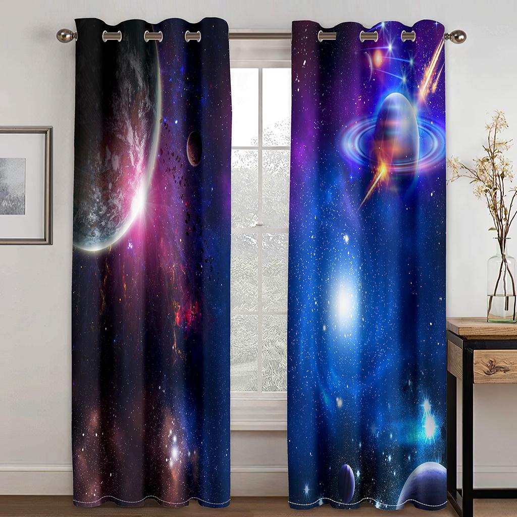 3D цифровая печать звездных штор для детей, оконные шторы, полиэстер, черный, темно-синий, синий, современный, индивидуальность, детская гостиная