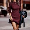 Вязаное платье с длинными рукавами, женское платье 2023, осень-зима, черные тонкие мини-платья, элегантный вечерний пуловер, свитер, сексуальная облегающая одежда