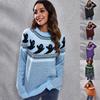 Women's Halloween  Raglan Long Sleeve Round Neck Cut Sweater Rib Knit Pullover Top