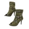Модные ботильоны на щиколотке с круглым открытым носком, ремешком с пряжкой, армейского зеленого цвета, с перекрестными ремешками и тонкими каблуками, весенне-осенние, современные короткие ботильоны