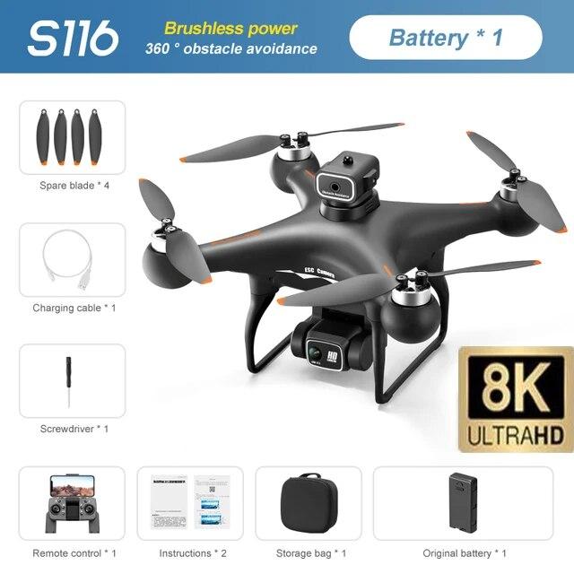 Новый мини-дрон S116, профессиональный 8K HD, двойная камера, WIFI, FPV, оптическое позиционирование потока, предотвращение препятствий, бесщеточный двигатель, вертолет, радиоуправляемый квадрокоптер