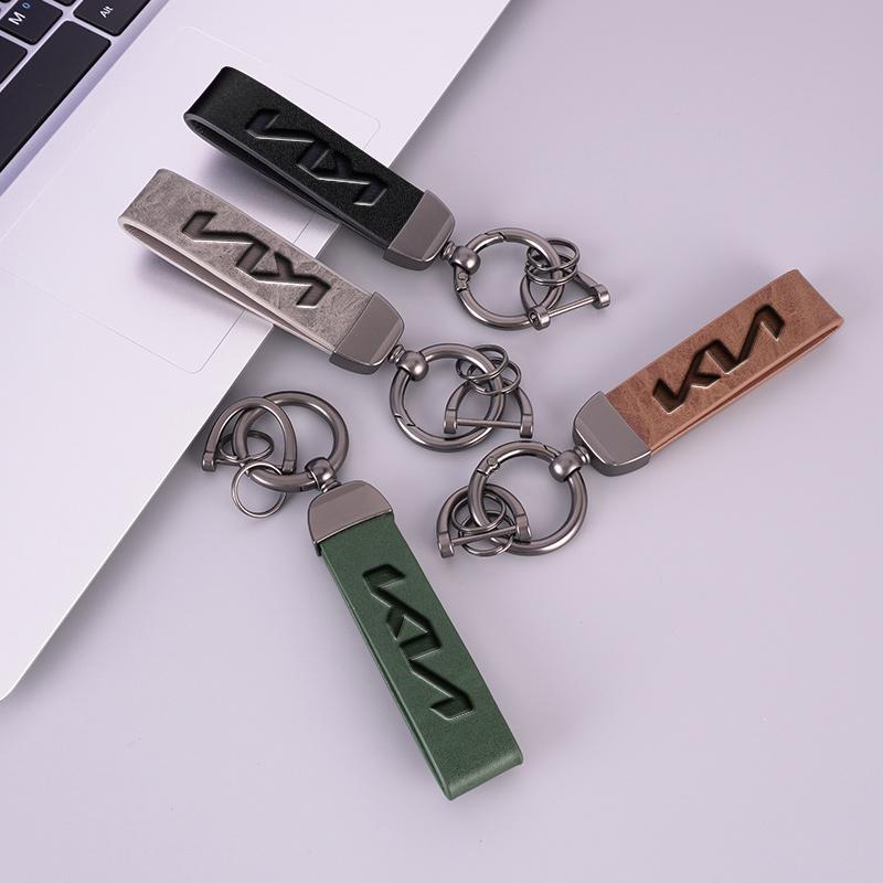 SLRB3 1Pcs New Metal Leather Car Keyring Keychain Anti-Loss Key Ring For KN Kia Rio Soul Forte Sportage Picanto Niro KN Accessories