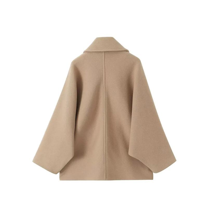 Однобортные пальто с лацканами женские свободные шерстяные с длинным рукавом карманы короткая куртка женская осень зима элегантные повседневные топы верхняя одежда