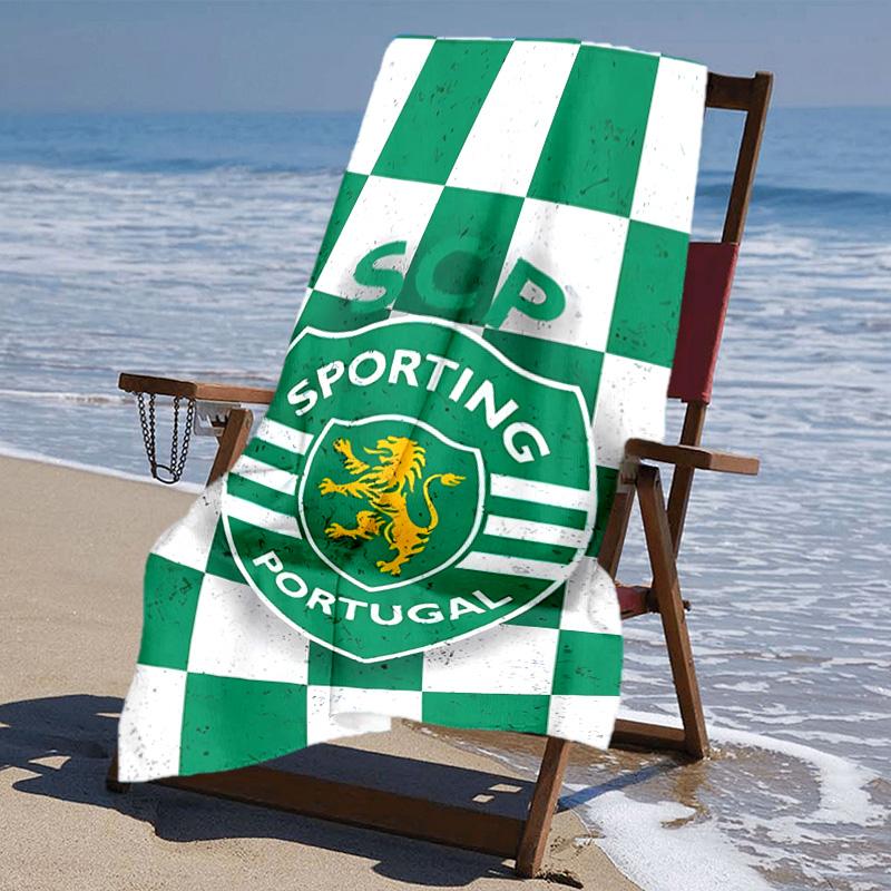 proof beach towel with Sporting CP logo pattern - soft,absorbent,quick-drying,machine washable - perfect for swimming,camping,bathing