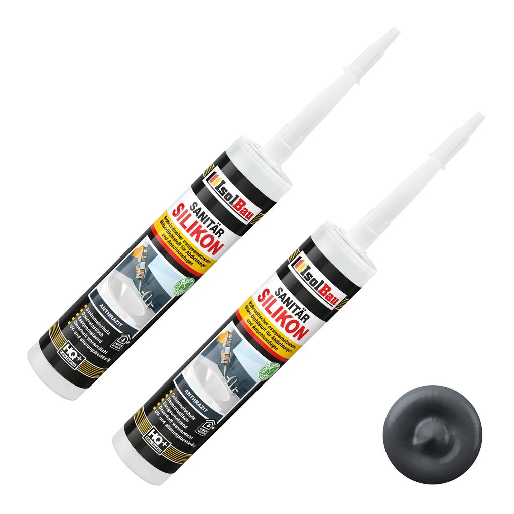 IsolBau Sanitary Silicone Anthracite Sanitär Silikon 2 x 300ml