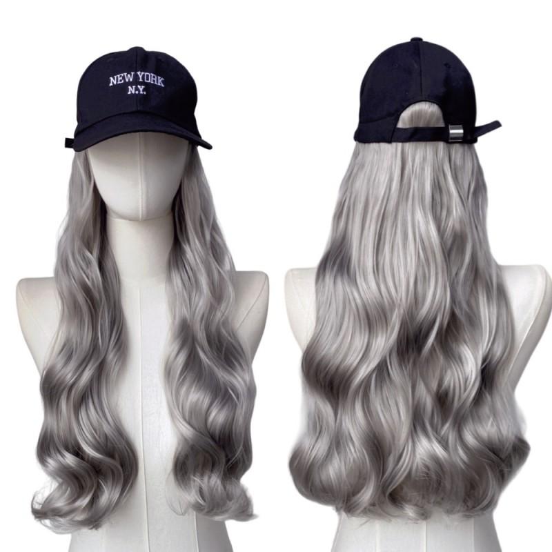 Hat Wig Women Long Curly Synthetic Hair Orange Heat Resistant No Bangs Direct Wear Exotic Style