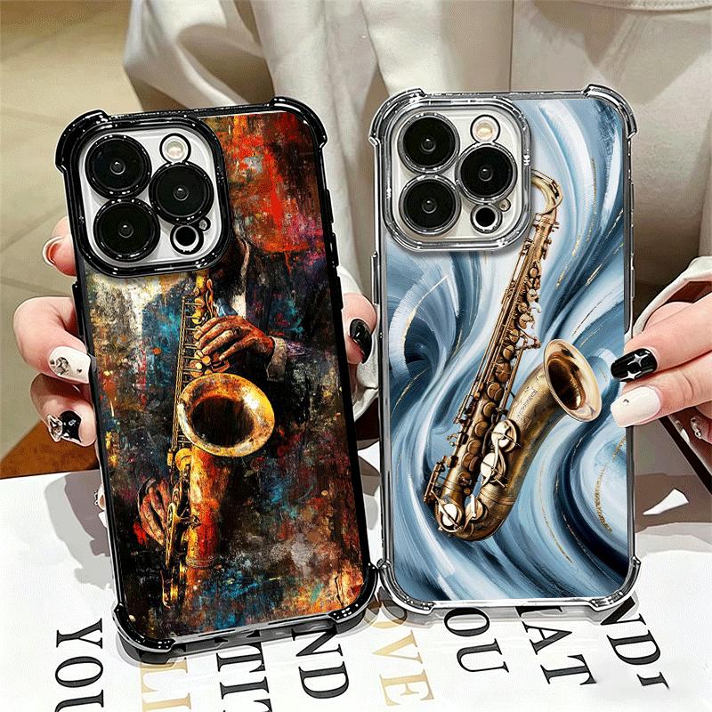 Saxophone Instrument Music Soft Phone Case For iPhone 15 16 17 Air 14 Pro Max 16E Plus 13 12 Mini Plating Anti-Fall Fundas